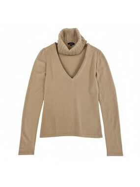 Gucci Cashmere Knit Sweater Turtleneck V-neck S Beige